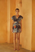 Quinto Sol Linen Mini Dress / Black Palms